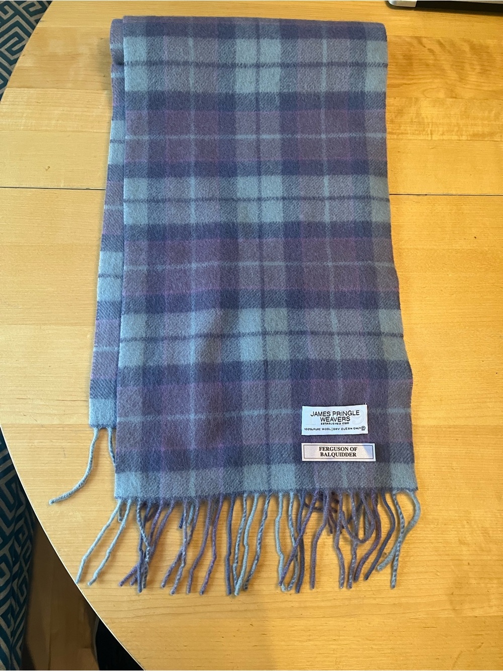James Pringle Weavers Hamilton 100% New Wool Scarf Blue Purple Plaid